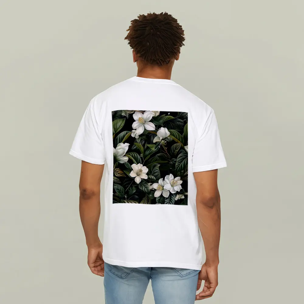 White Magnolia Flowers Dark Green Botanical – T-Shirts