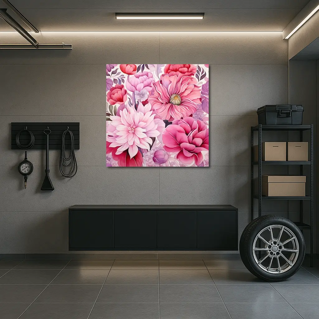 Pink Peonies Dahlias Floral Watercolor Art – Wall Art
