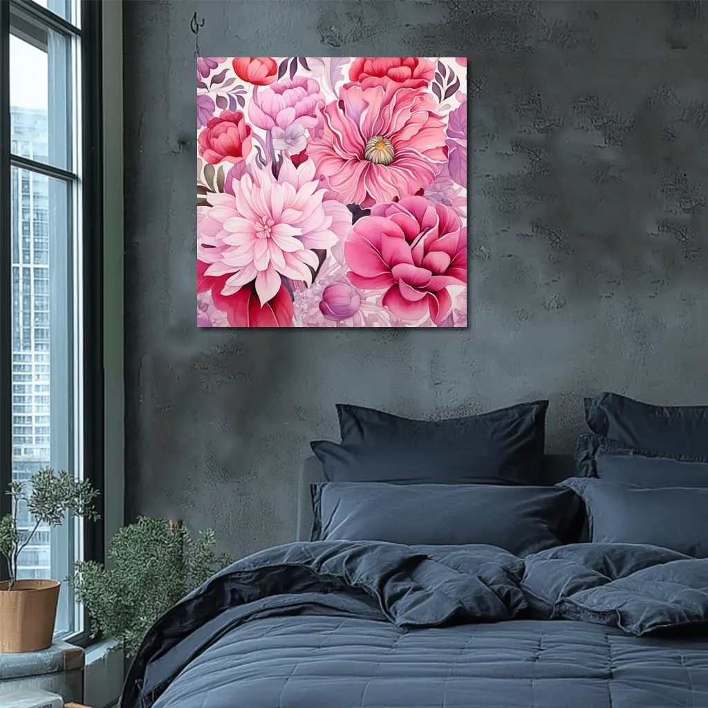 Pink Peonies Dahlias Floral Watercolor Art – Wall Art