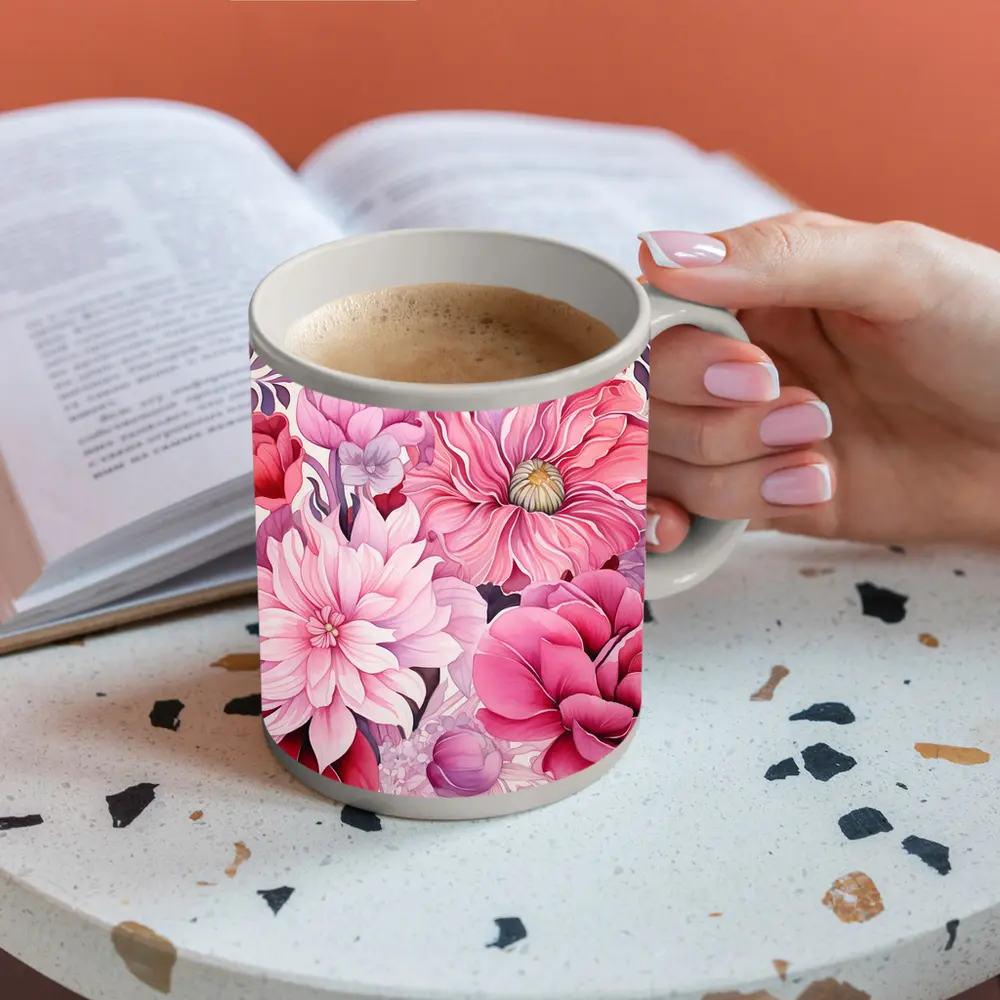 Pink Peonies Dahlias Floral Watercolor Art – Mugs