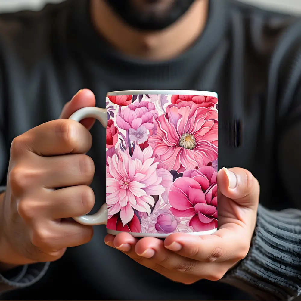 Pink Peonies Dahlias Floral Watercolor Art – Mugs