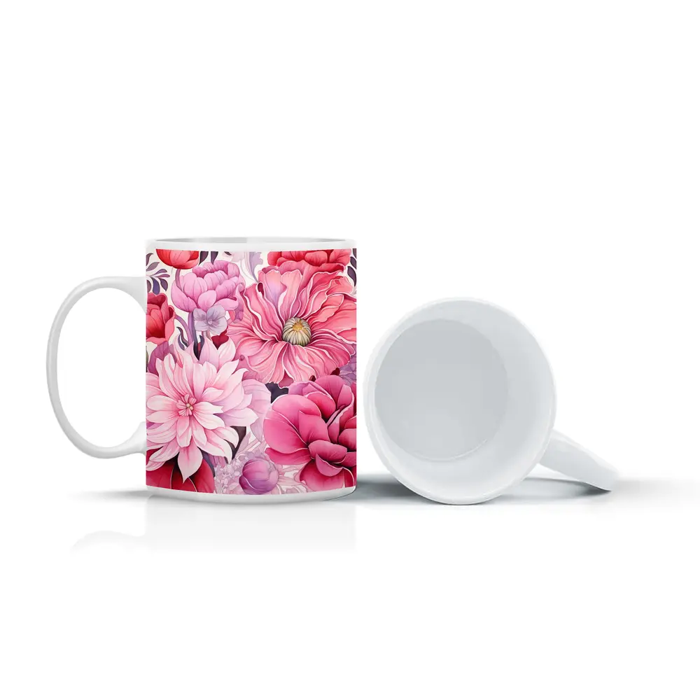 Pink Peonies Dahlias Floral Watercolor Art – Mugs