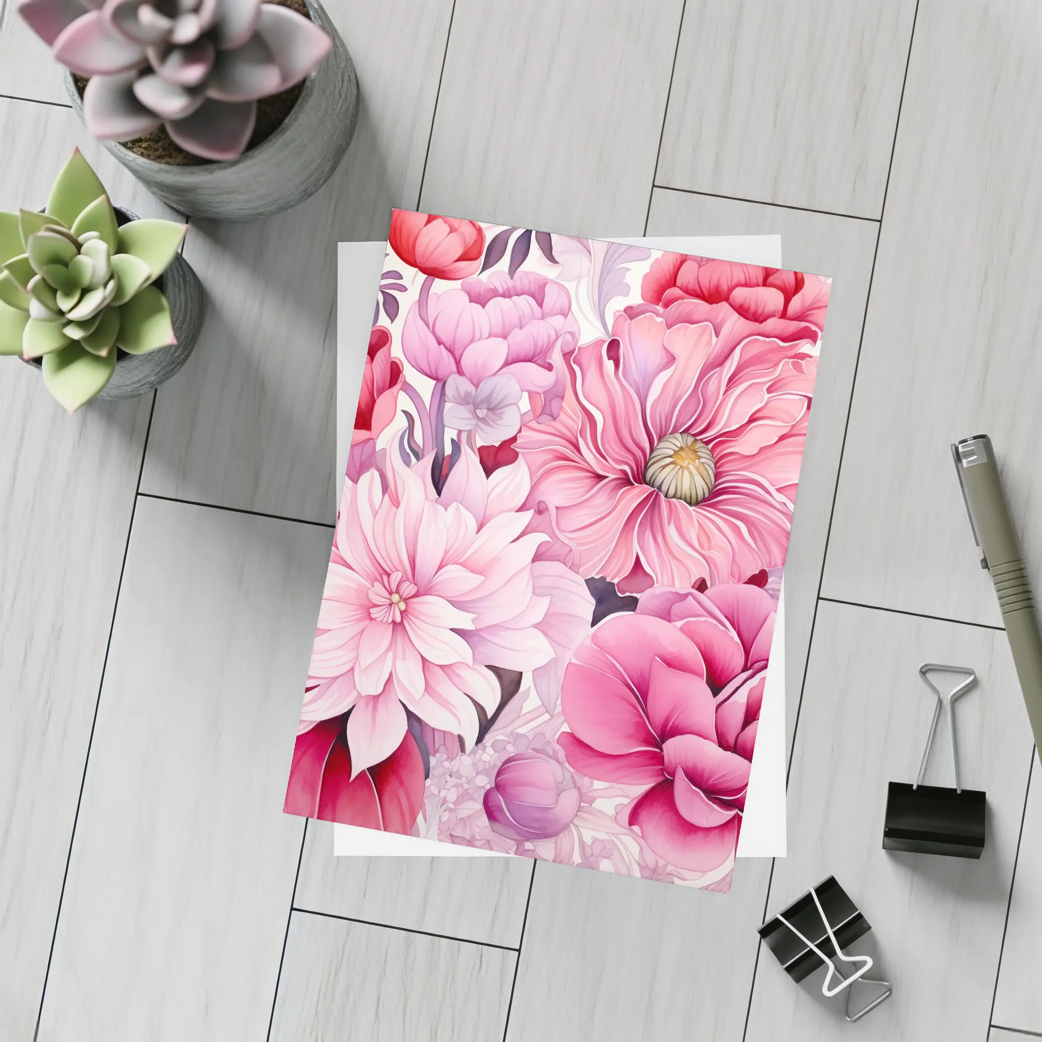 Pink Peonies Dahlias Floral Watercolor Art – Postcards