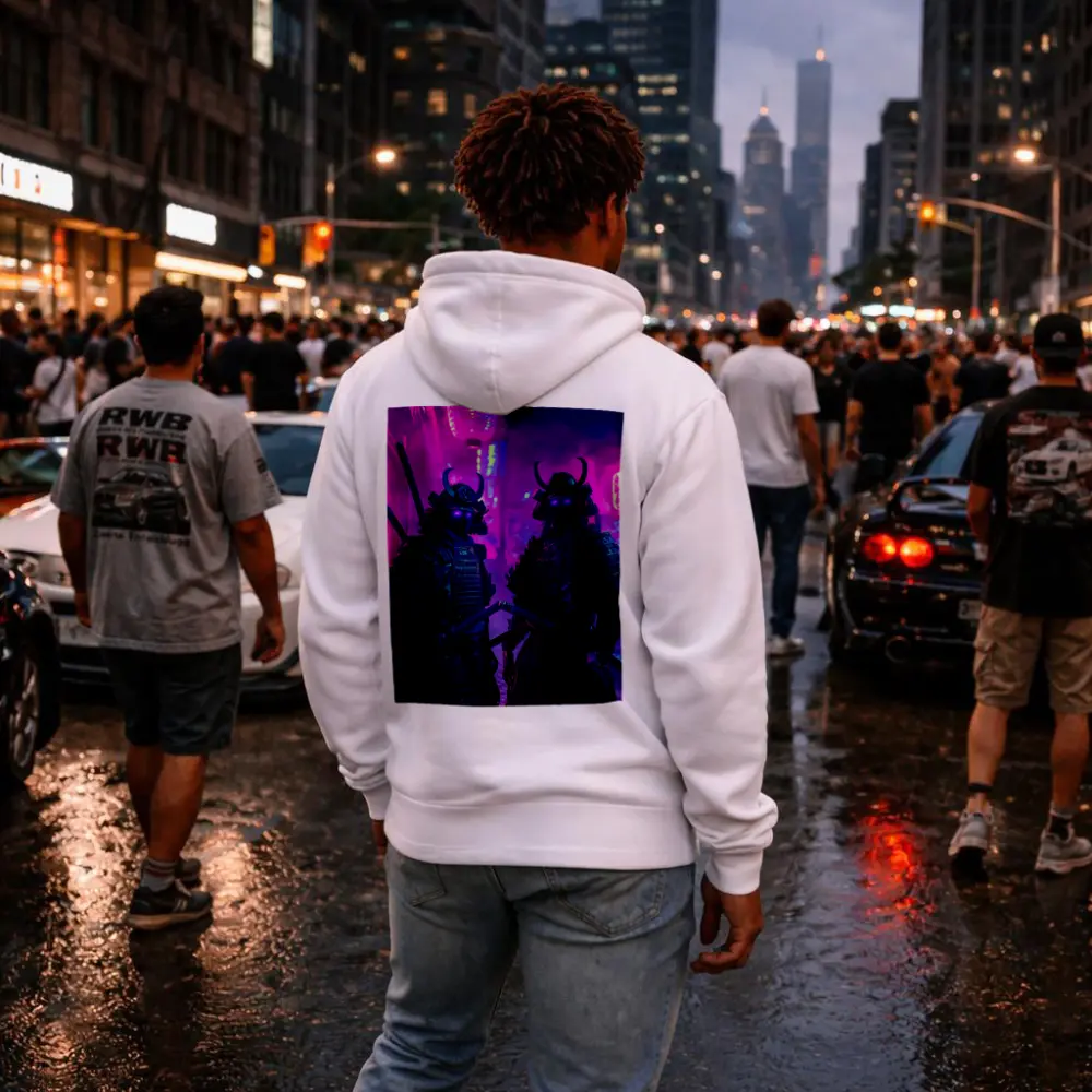 Neon Samurai Warriors Dark Cyberpunk City Street – Hoodies