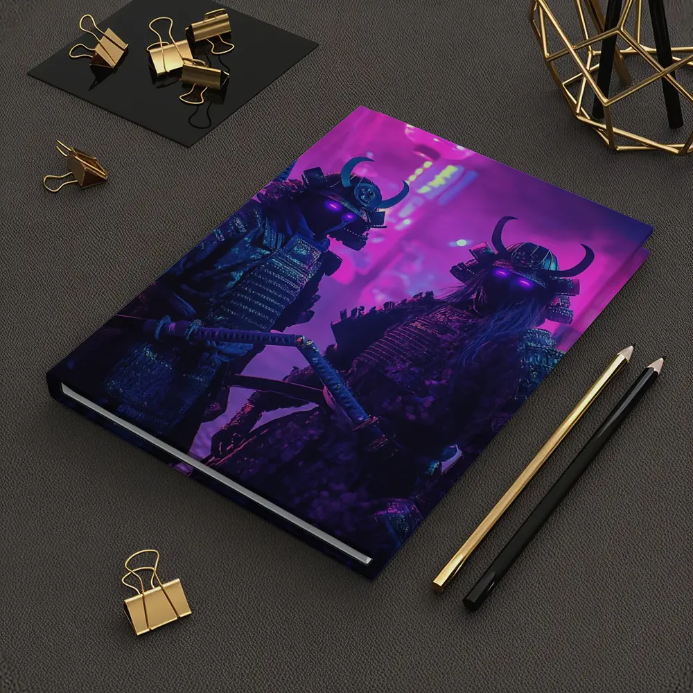Neon Samurai Warriors Dark Cyberpunk City Street – Notebooks