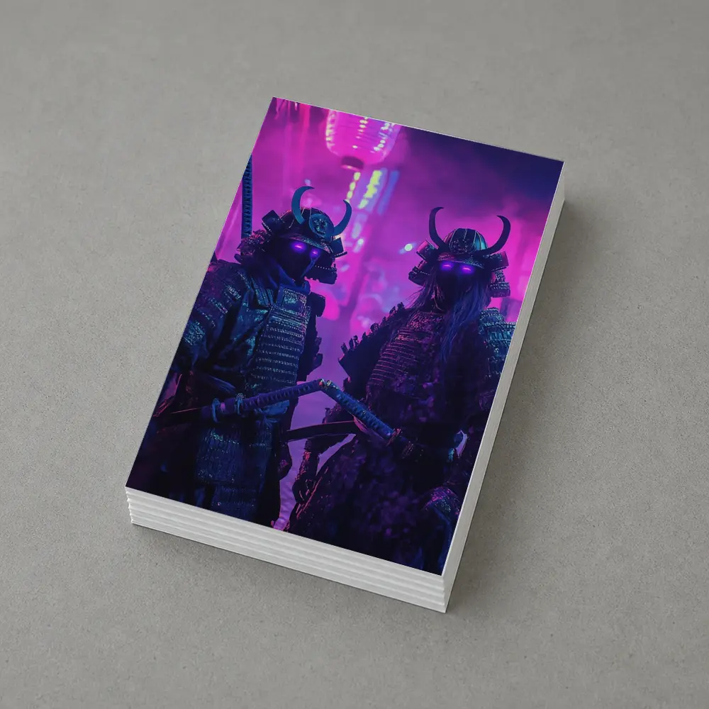 Neon Samurai Warriors Dark Cyberpunk City Street – Postcards