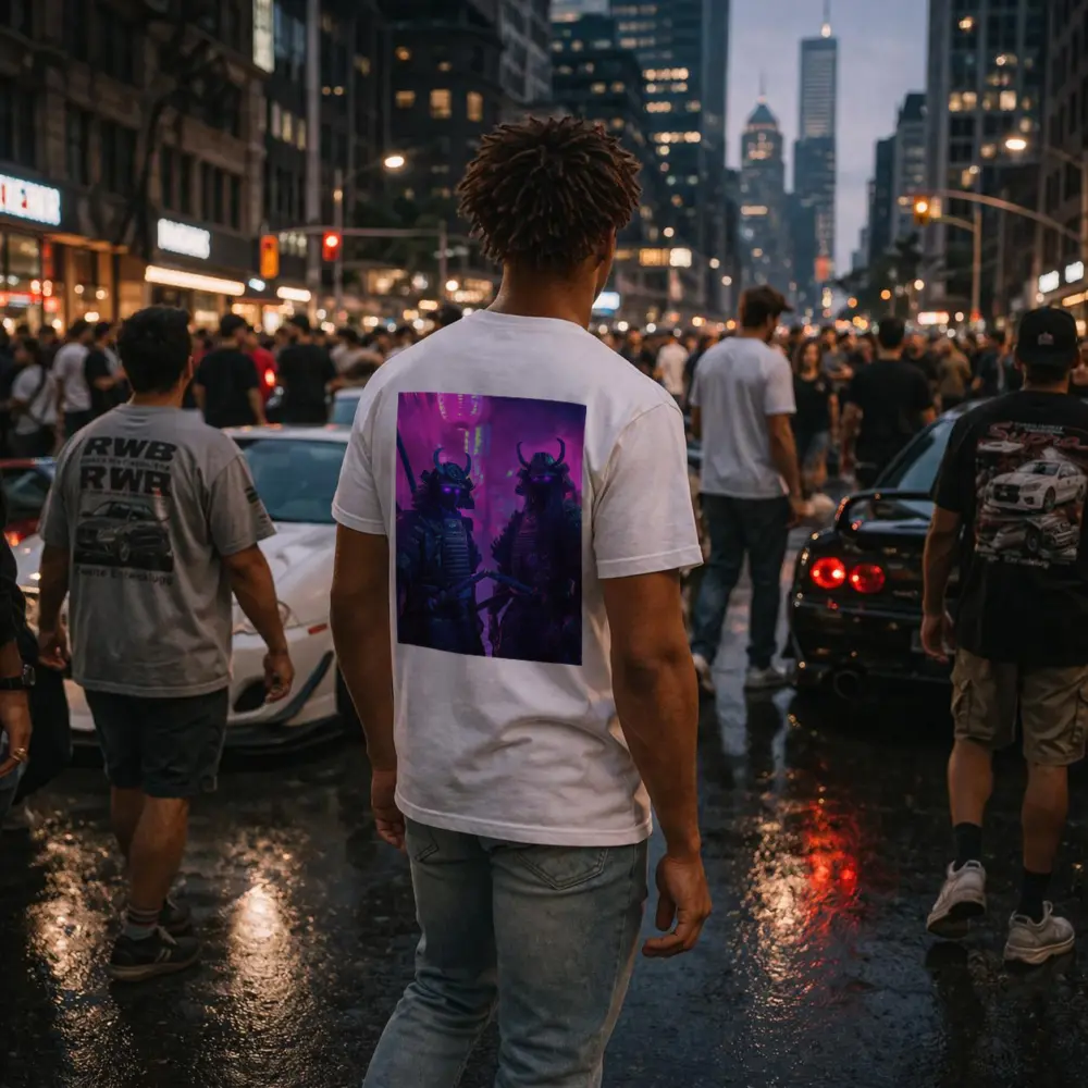 Neon Samurai Warriors Dark Cyberpunk City Street – T-Shirts
