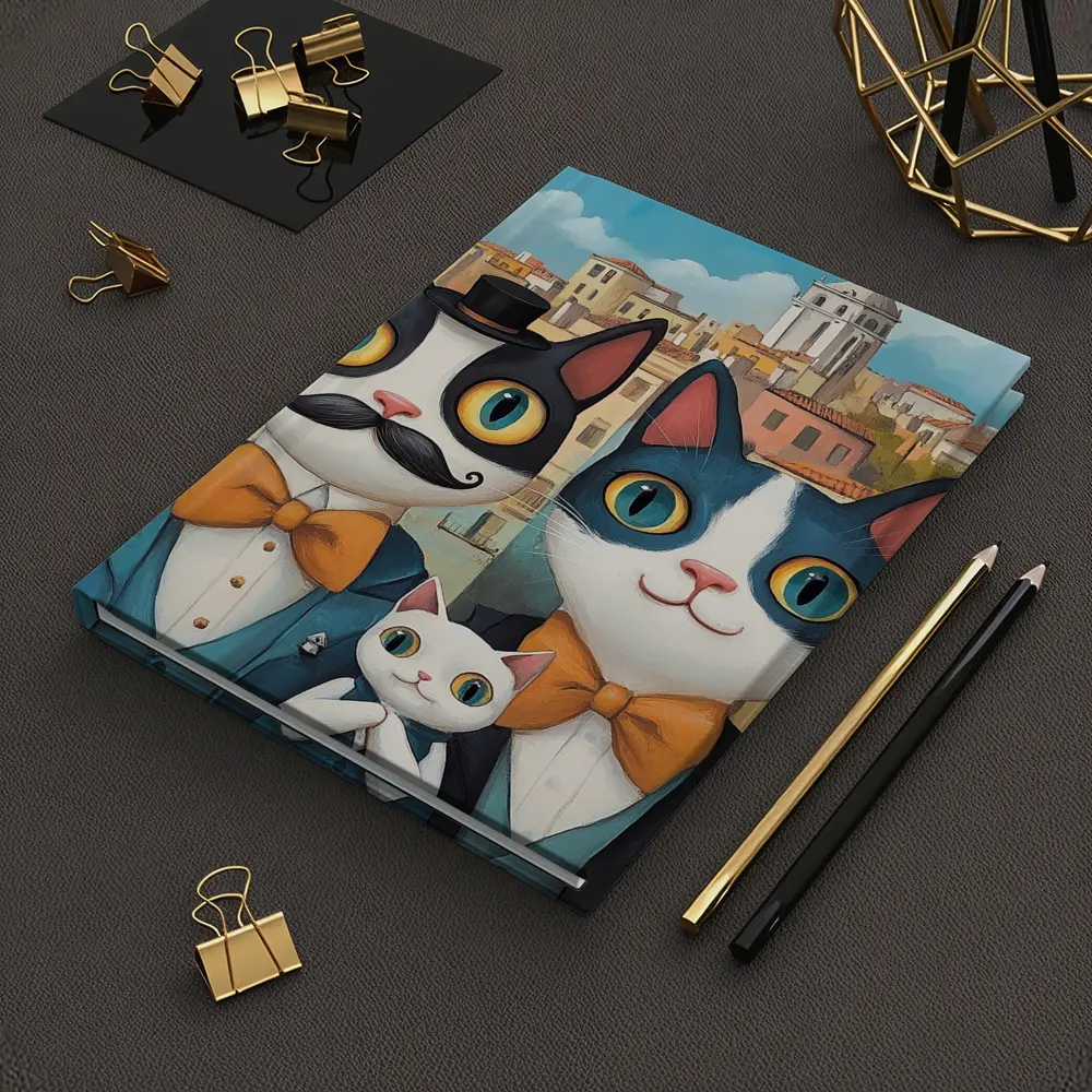Cat Family Portrait Colorful City Background – Notebooks