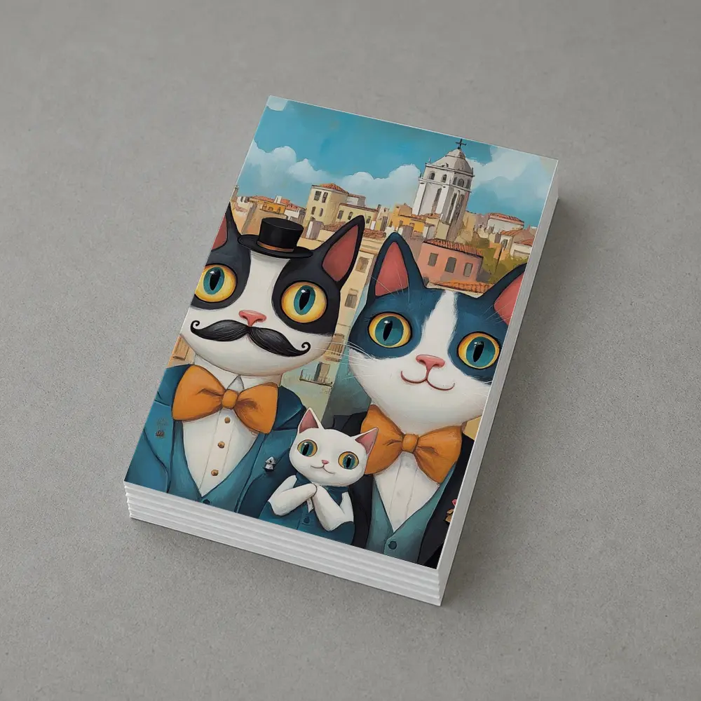 Cat Family Portrait Colorful City Background – Postcards