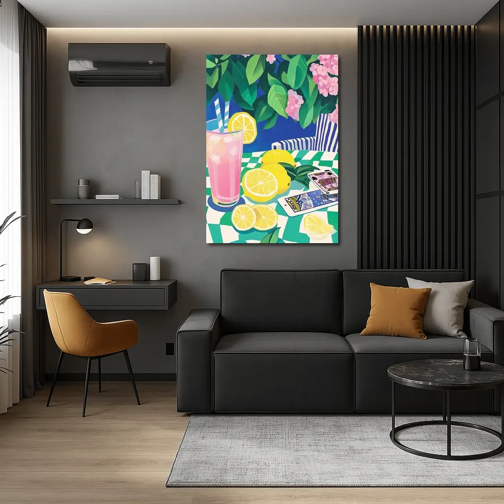 Pink Lemonade Still Life Checkered Table Art – Wall Art