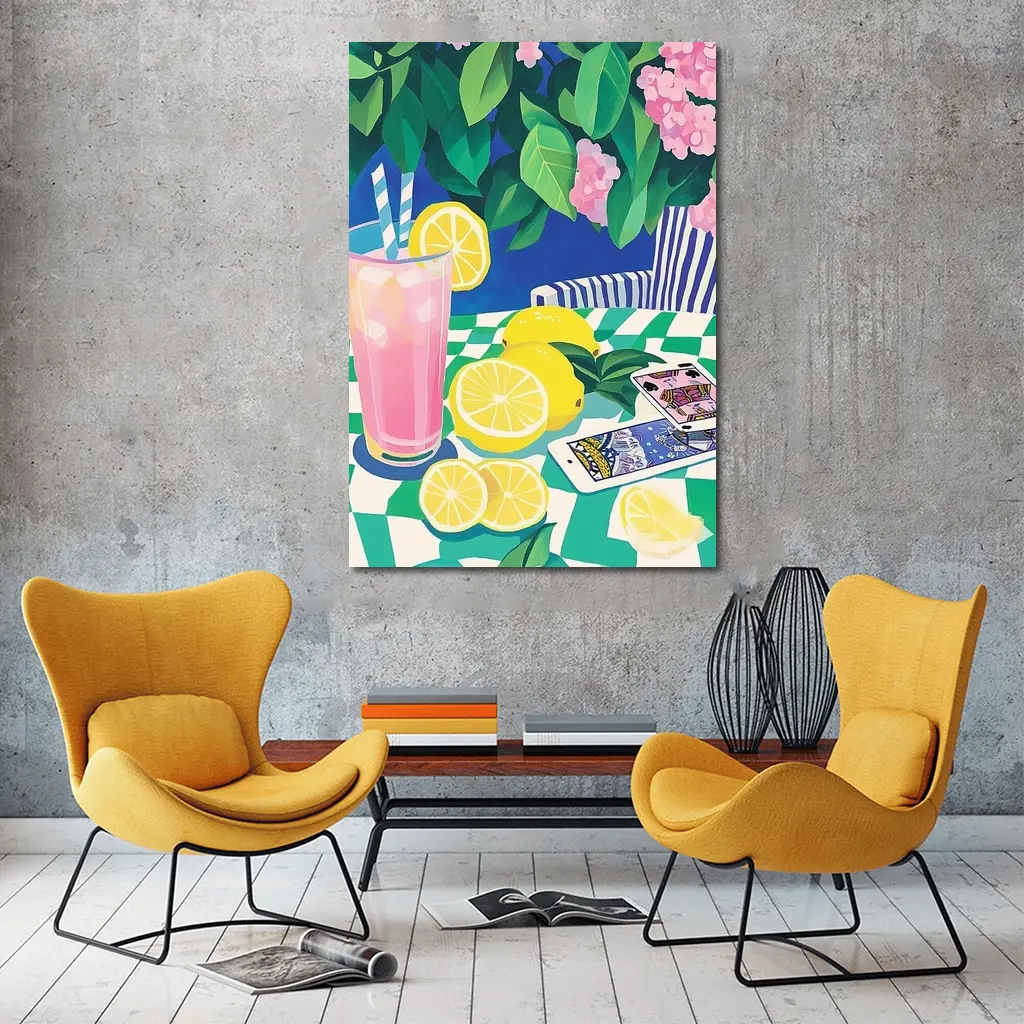 Pink Lemonade Still Life Checkered Table Art – Wall Art