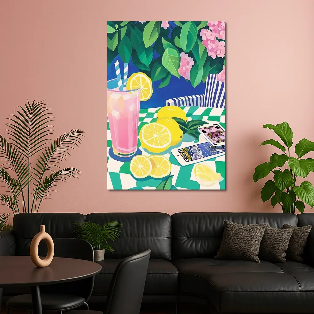 Pink Lemonade Still Life Checkered Table Art – Wall Art