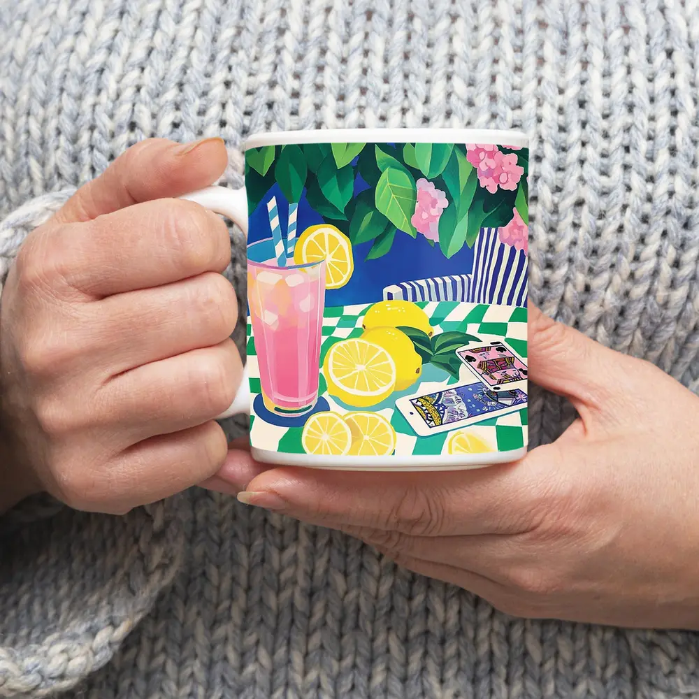 Pink Lemonade Still Life Checkered Table Art – Mugs