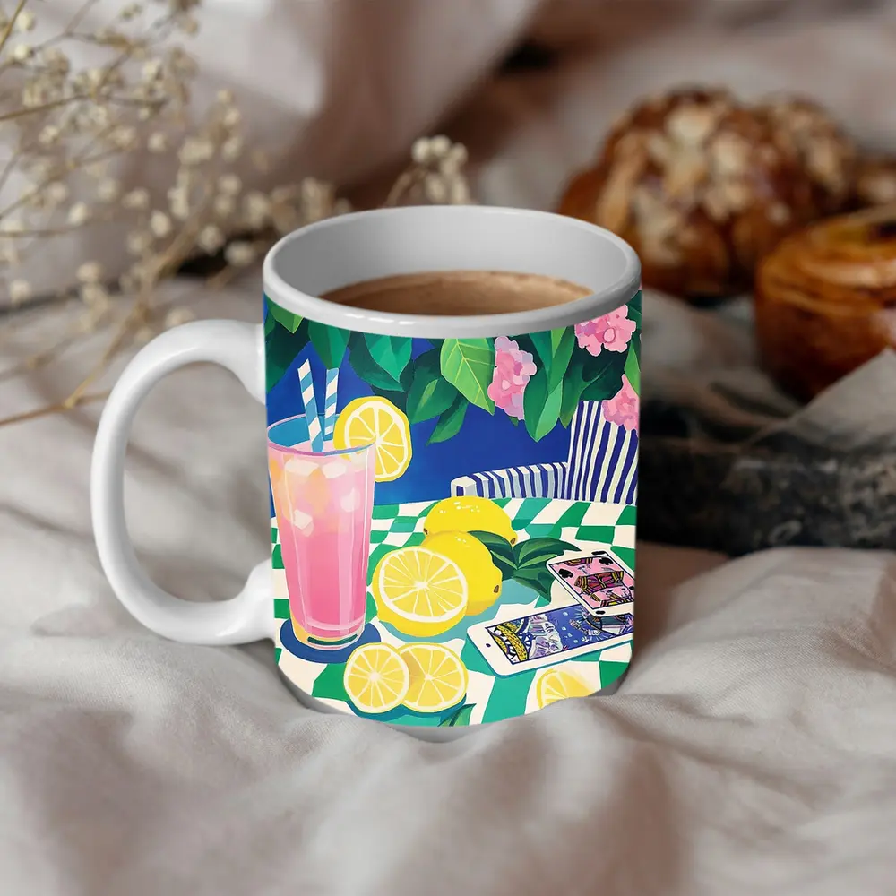Pink Lemonade Still Life Checkered Table Art – Mugs