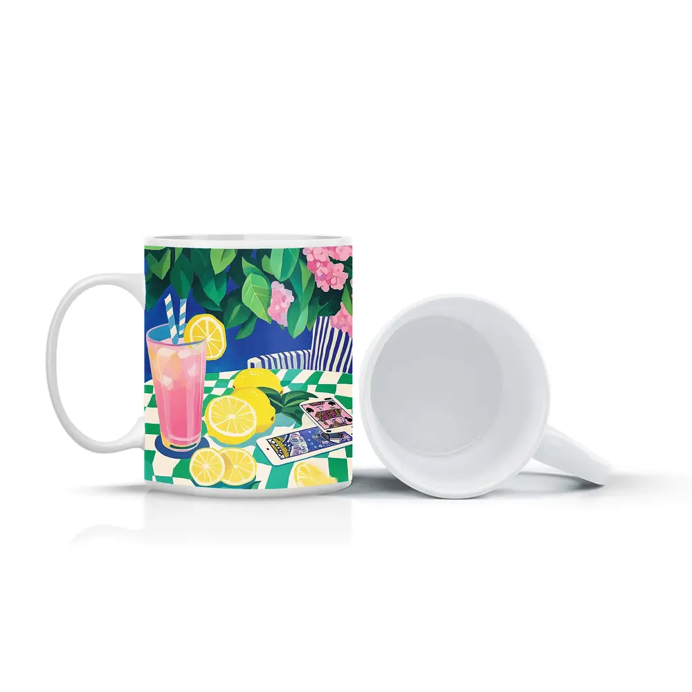 Pink Lemonade Still Life Checkered Table Art – Mugs
