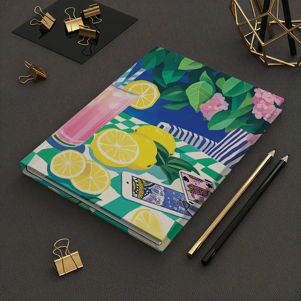 Pink Lemonade Still Life Checkered Table Art – Notebooks
