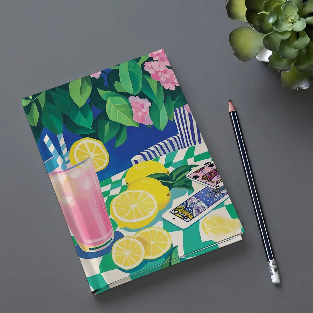 Pink Lemonade Still Life Checkered Table Art – Notebooks