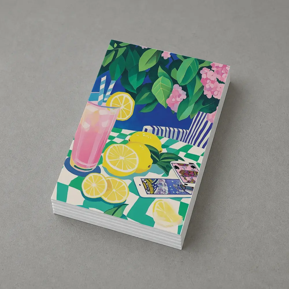 Pink Lemonade Still Life Checkered Table Art – Postcards