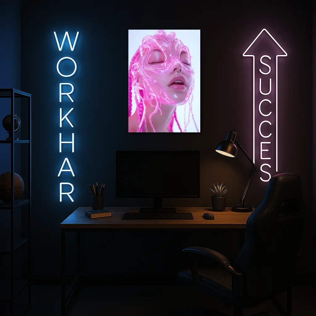 Pink Futuristic Transparent Face Mask Woman – Wall Art
