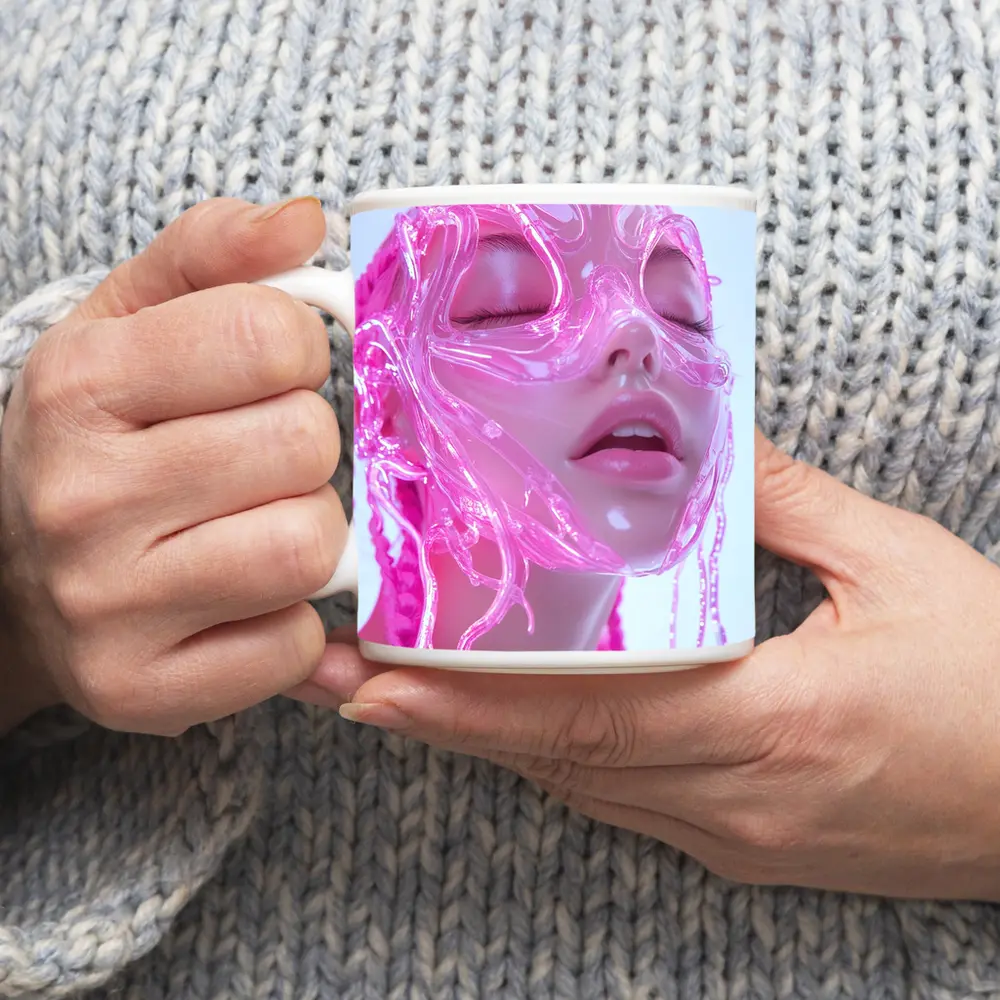 Pink Futuristic Transparent Face Mask Woman – Mugs
