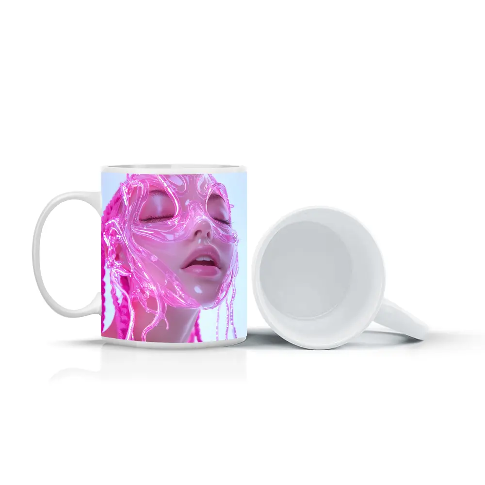 Pink Futuristic Transparent Face Mask Woman – Mugs