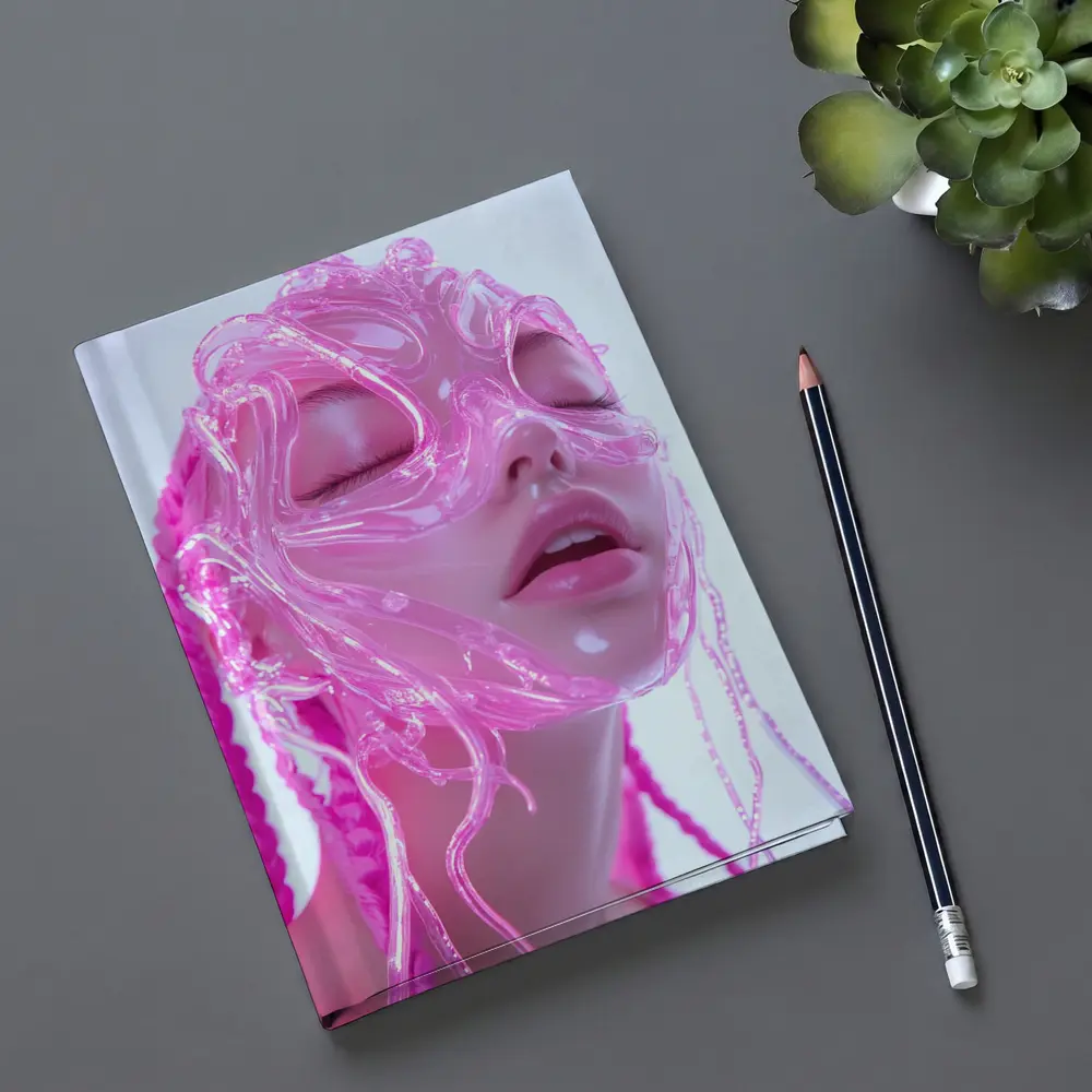 Pink Futuristic Transparent Face Mask Woman – Notebooks