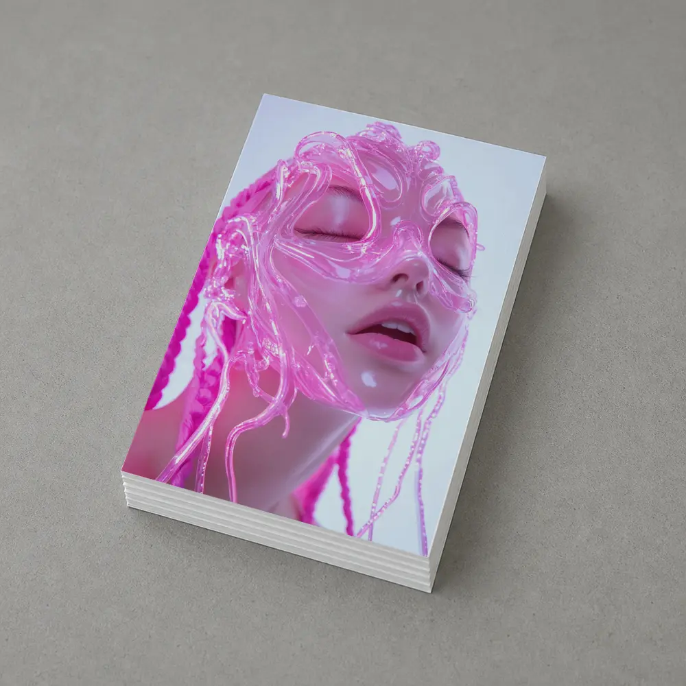 Pink Futuristic Transparent Face Mask Woman – Postcards
