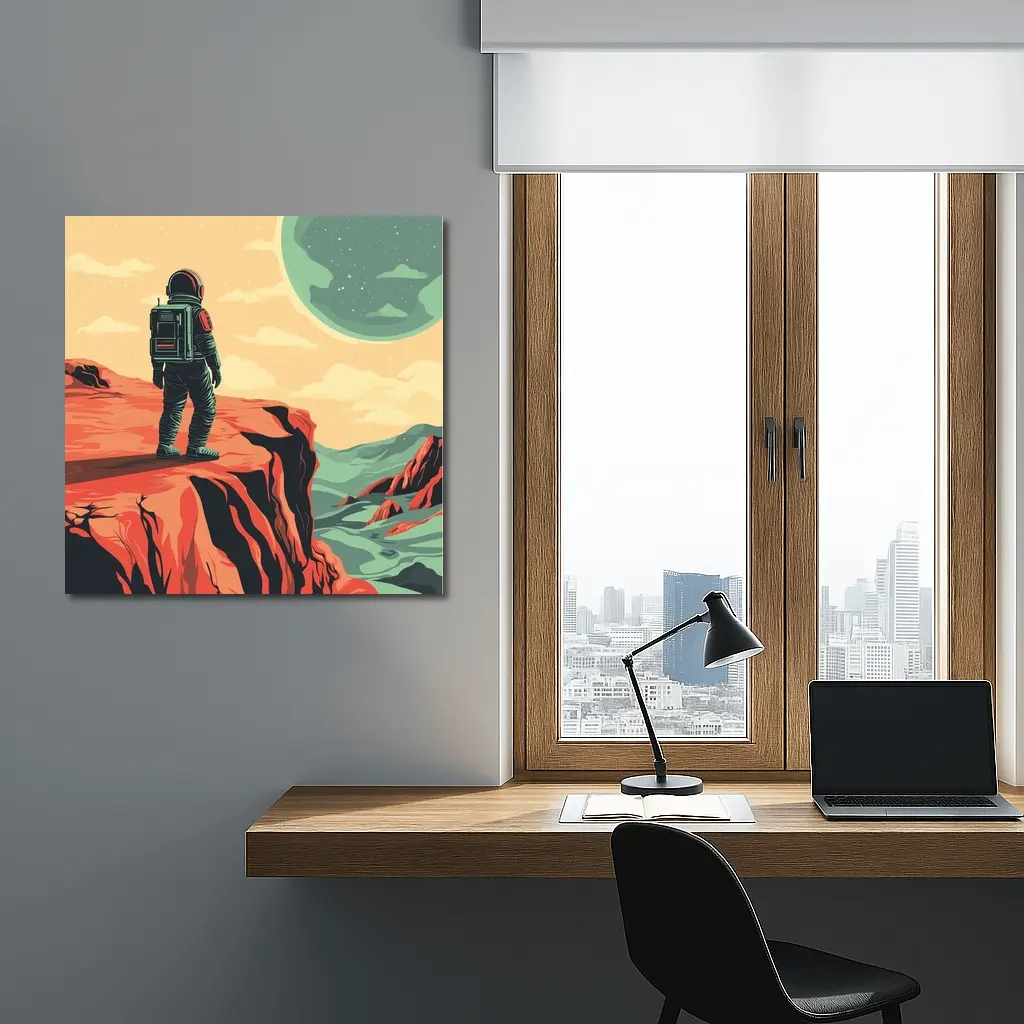 Astronaut Standing On Red Planet Cliff – Wall Art