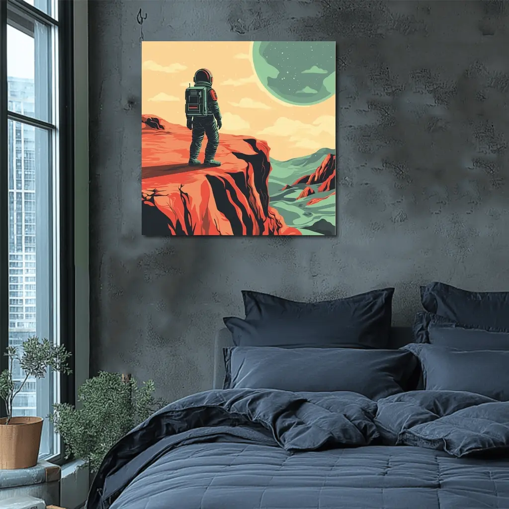 Astronaut Standing On Red Planet Cliff – Wall Art