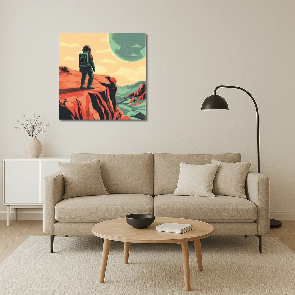 Astronaut Standing On Red Planet Cliff – Wall Art