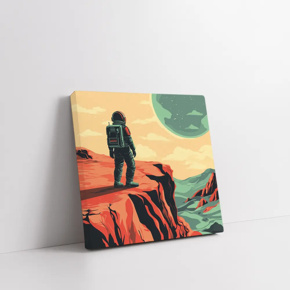 Astronaut Standing On Red Planet Cliff – Wall Art