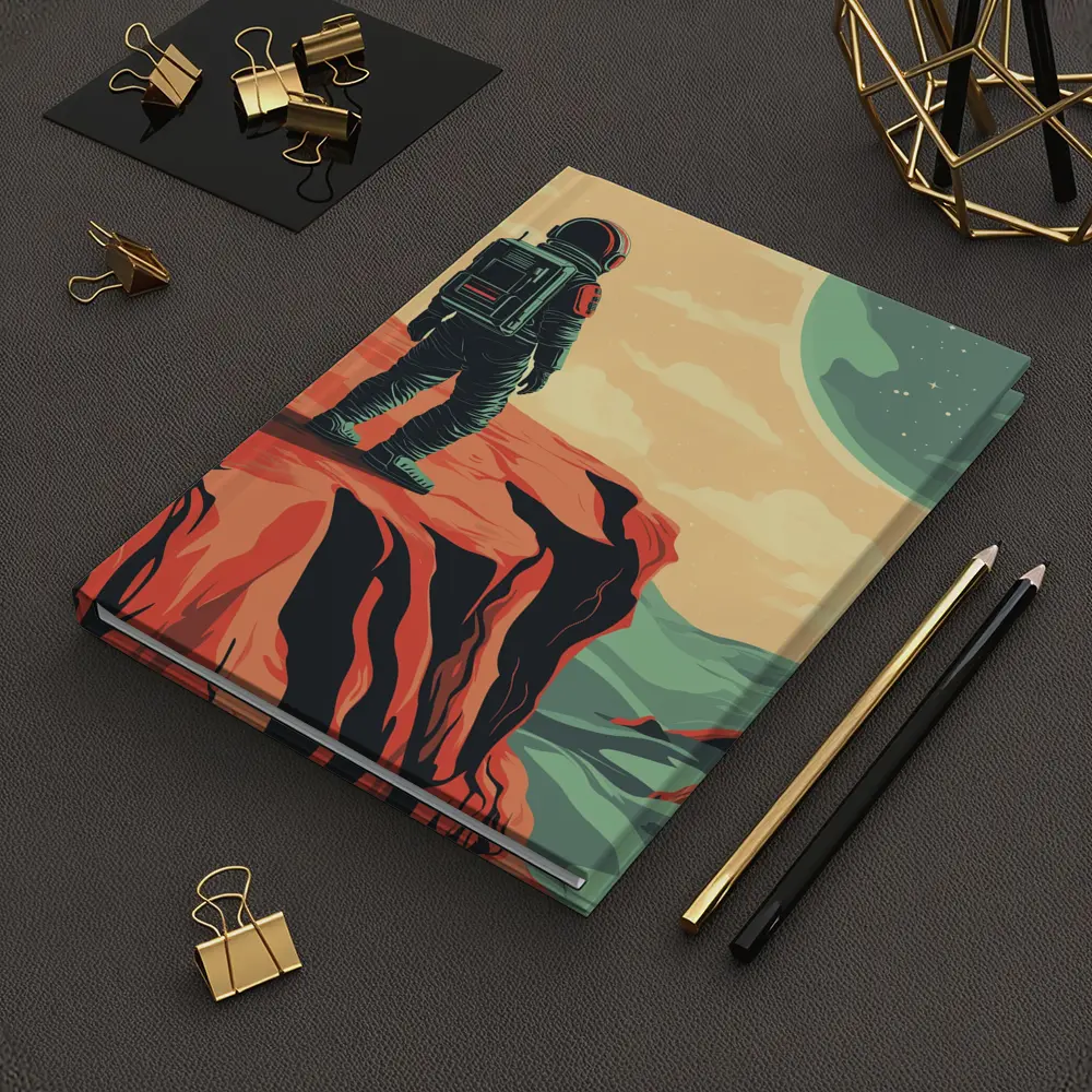 Astronaut Standing On Red Planet Cliff – Notebooks
