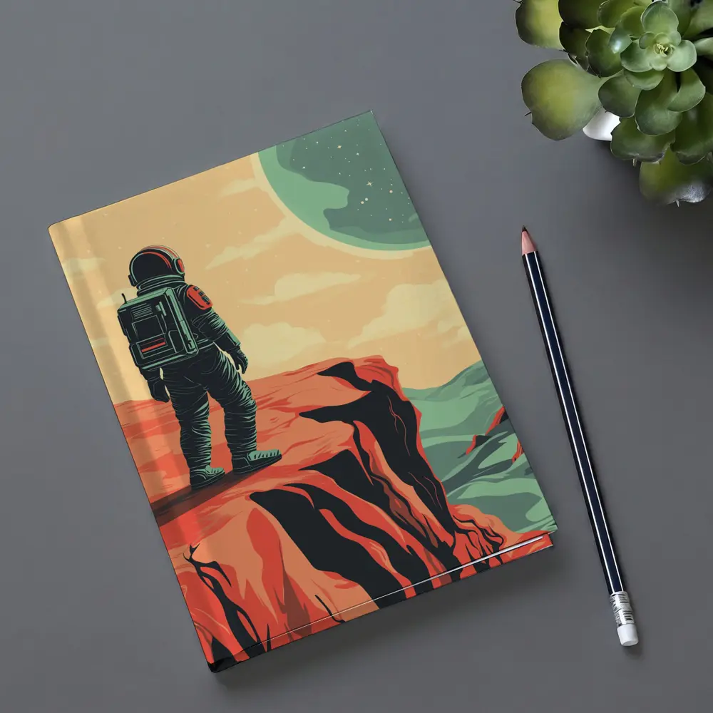 Astronaut Standing On Red Planet Cliff – Notebooks