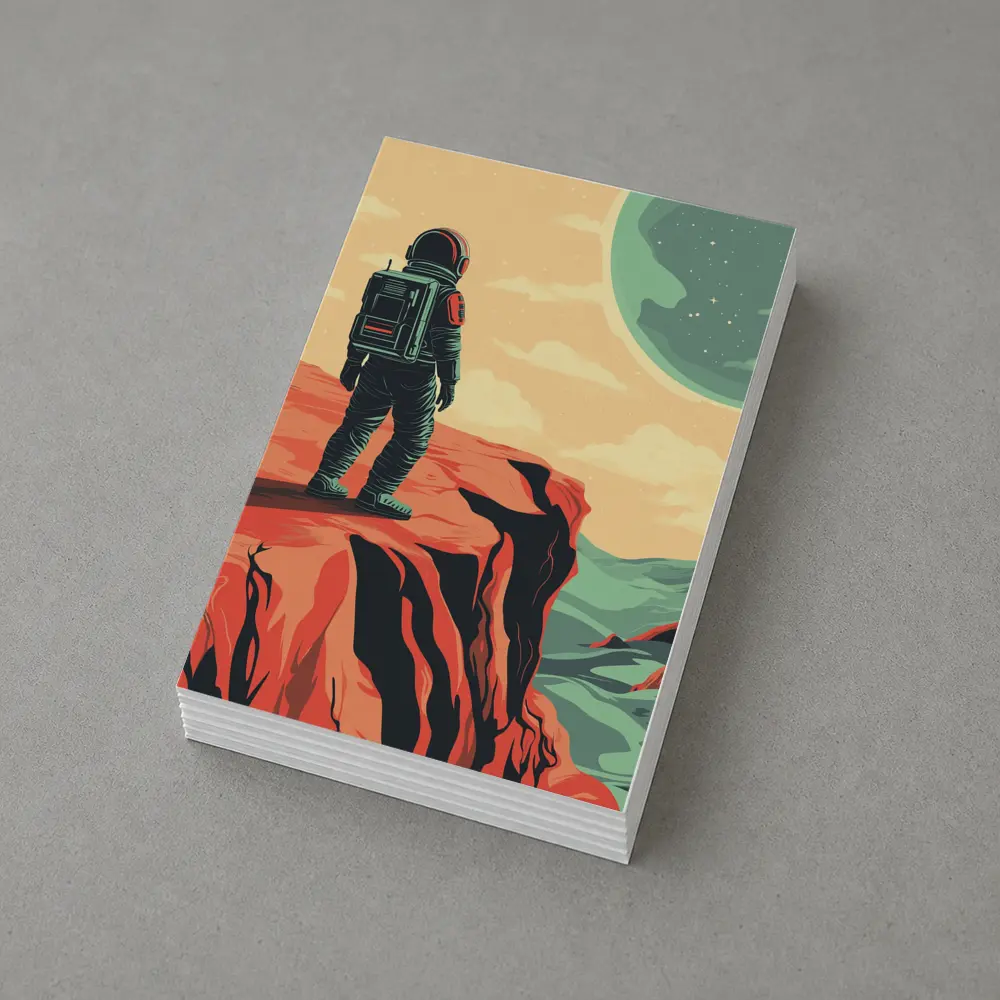 Astronaut Standing On Red Planet Cliff – Postcards