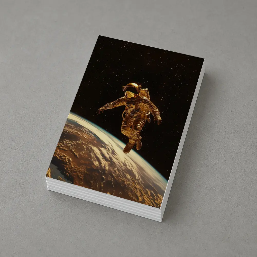 Gold Astronaut Floating Above Earth Stars – Postcards