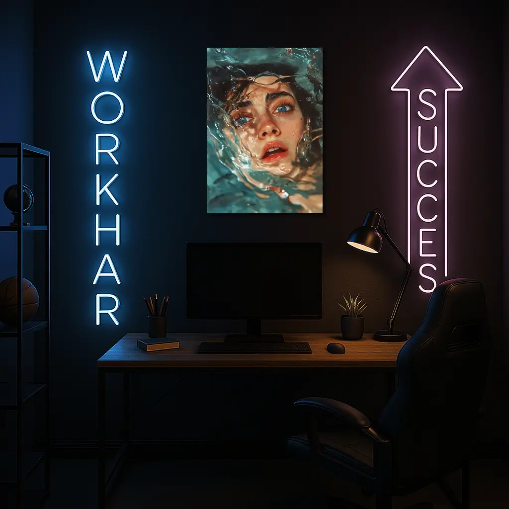 Woman Emerging From Blue Water Portrait – Wall Art