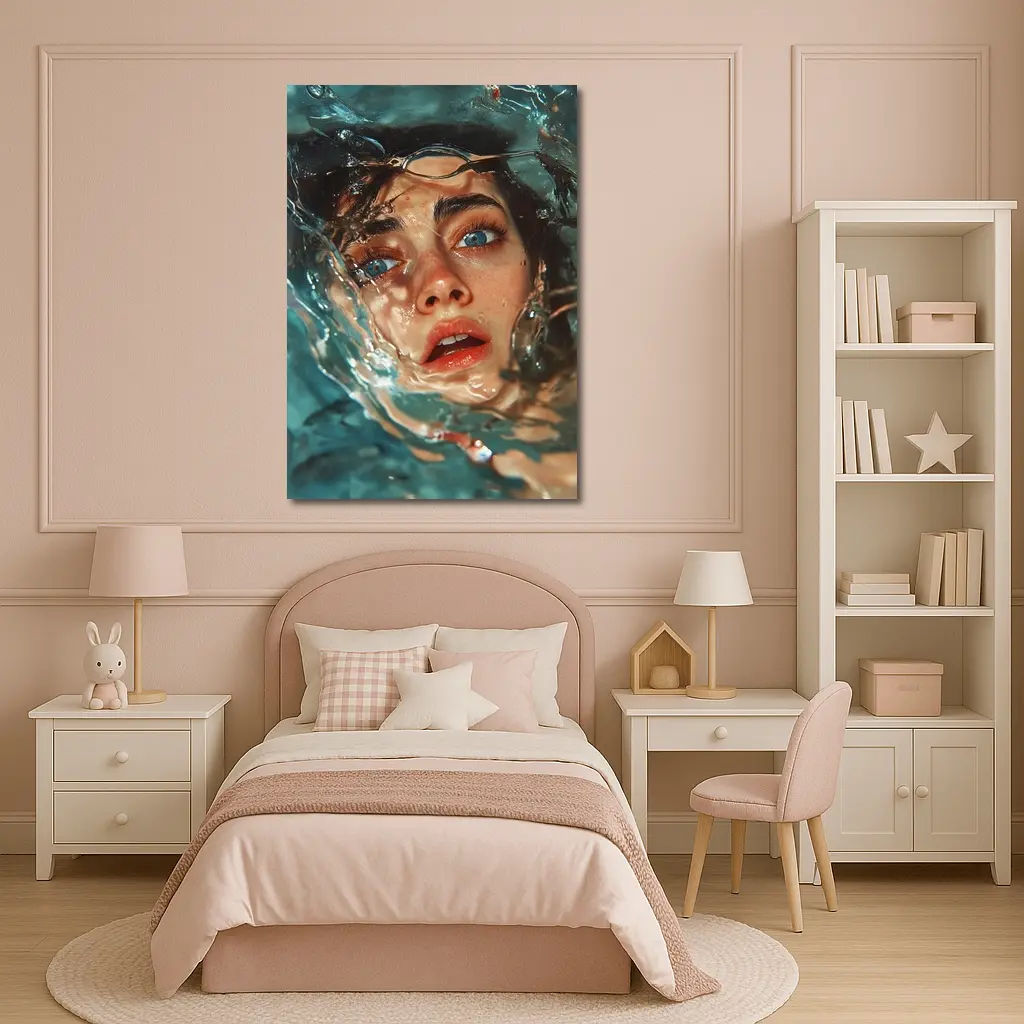 Woman Emerging From Blue Water Portrait – Wall Art