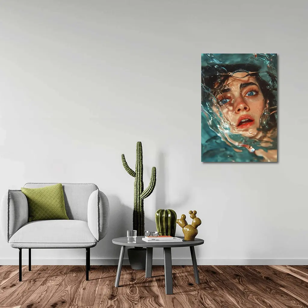 Woman Emerging From Blue Water Portrait – Wall Art
