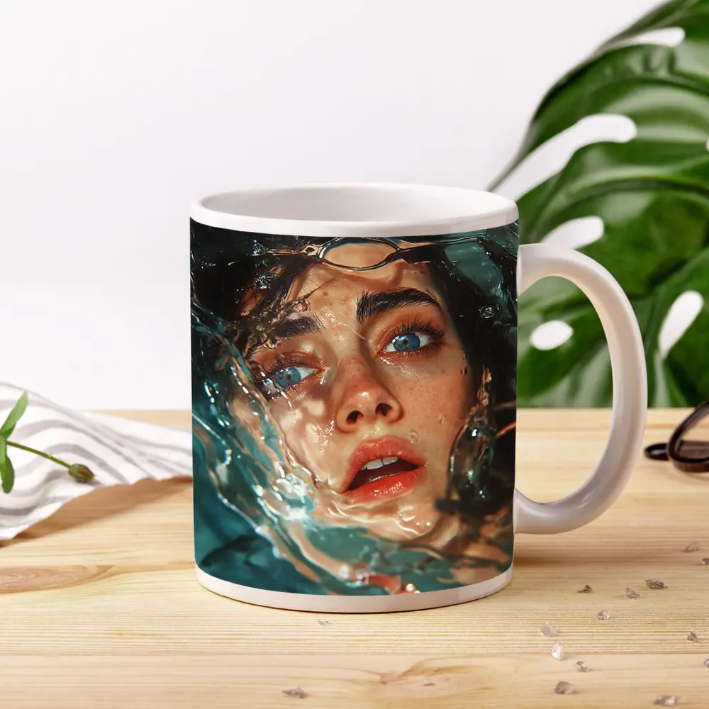 Woman Emerging From Blue Water Portrait – Mugs