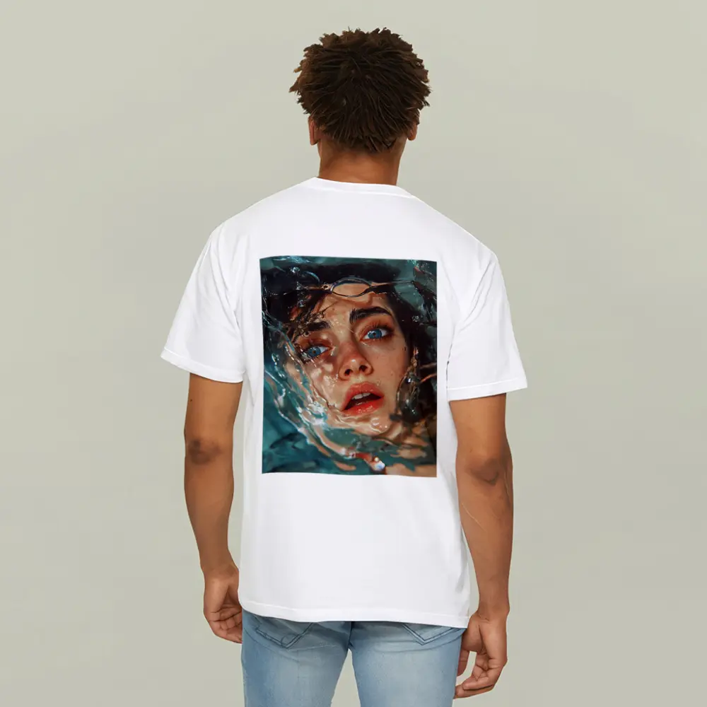 Woman Emerging From Blue Water Portrait – T-Shirts
