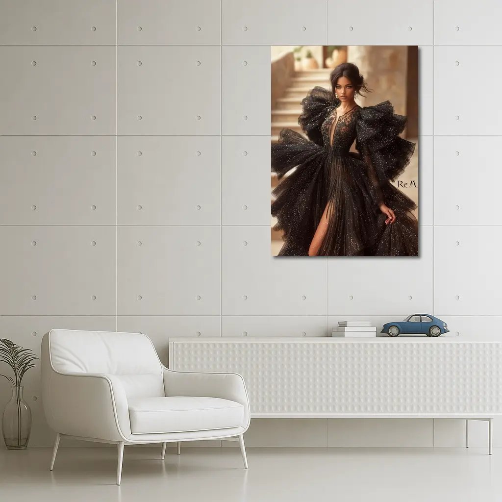 Black Glitter Tulle Gown Woman Portrait – Wall Art