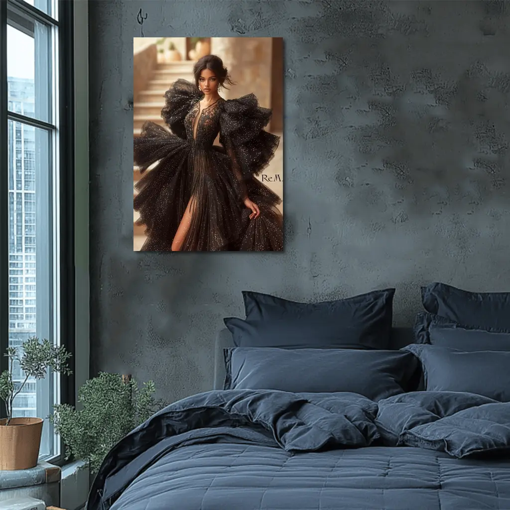 Black Glitter Tulle Gown Woman Portrait – Wall Art