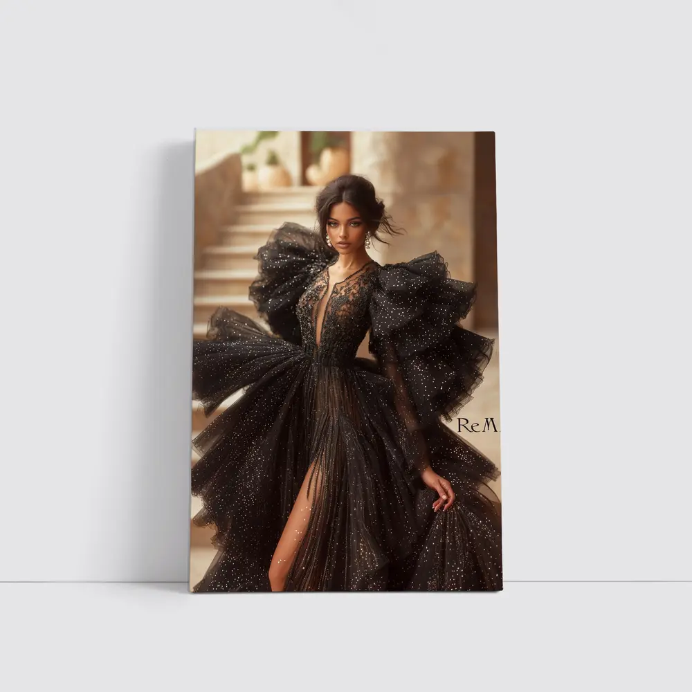 Black Glitter Tulle Gown Woman Portrait – Wall Art