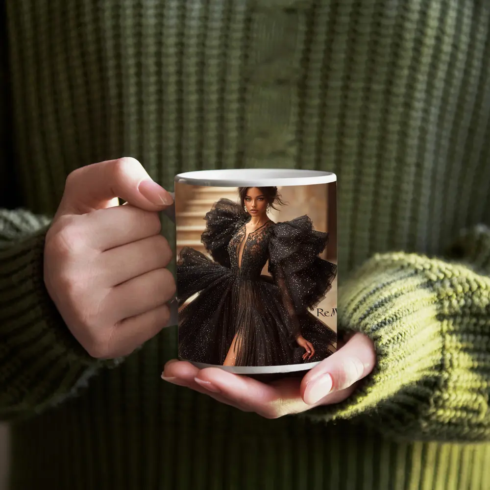 Black Glitter Tulle Gown Woman Portrait – Mugs