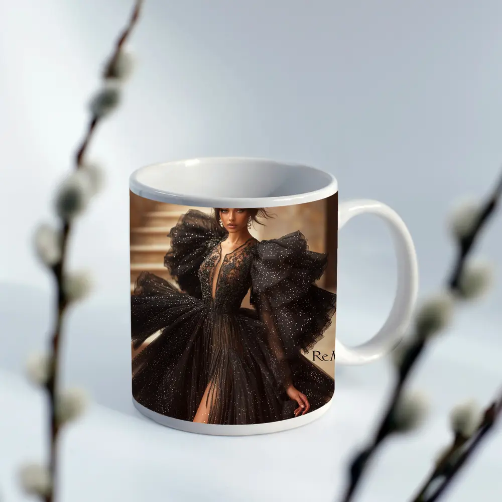 Black Glitter Tulle Gown Woman Portrait – Mugs