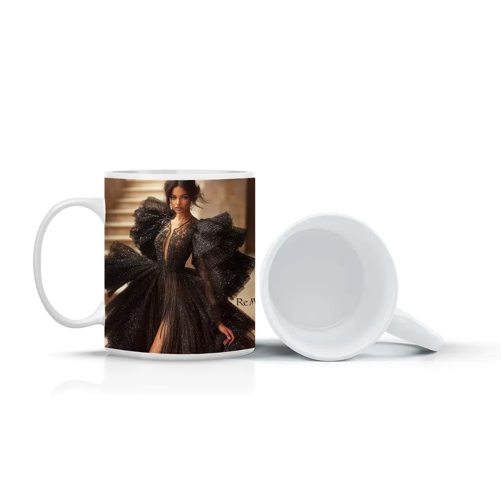 Black Glitter Tulle Gown Woman Portrait – Mugs