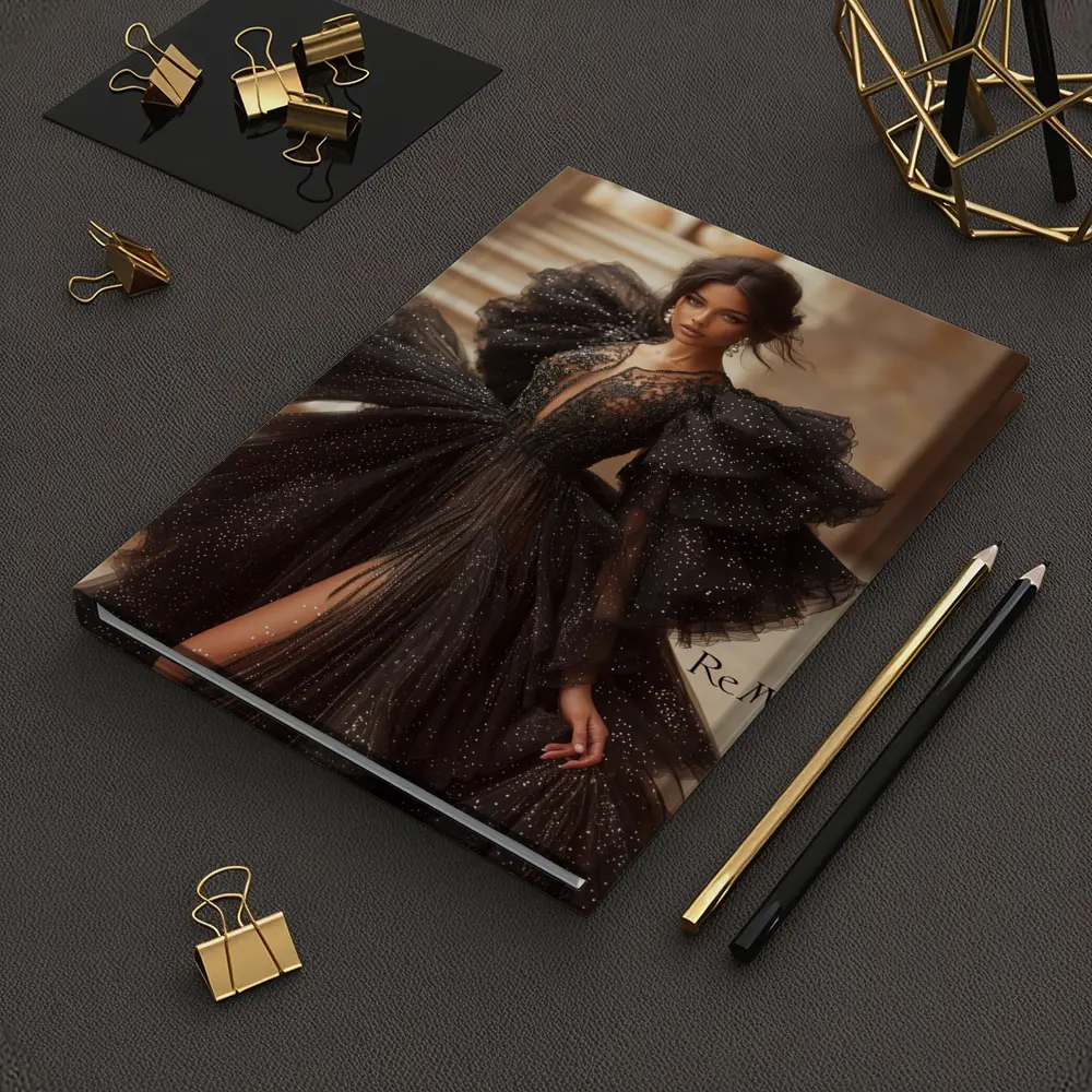 Black Glitter Tulle Gown Woman Portrait – Notebooks