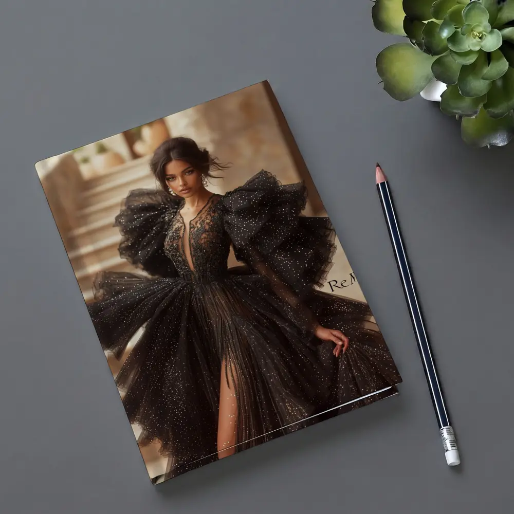 Black Glitter Tulle Gown Woman Portrait – Notebooks