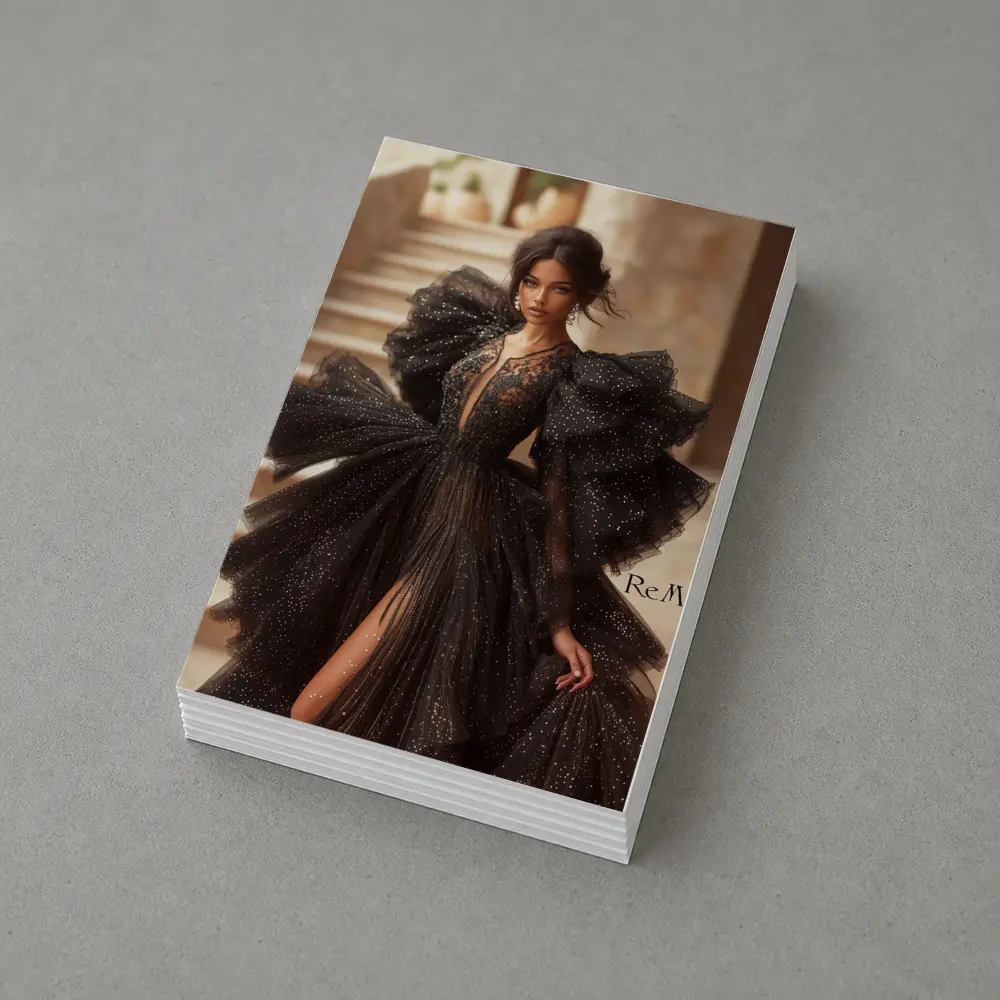 Black Glitter Tulle Gown Woman Portrait – Postcards