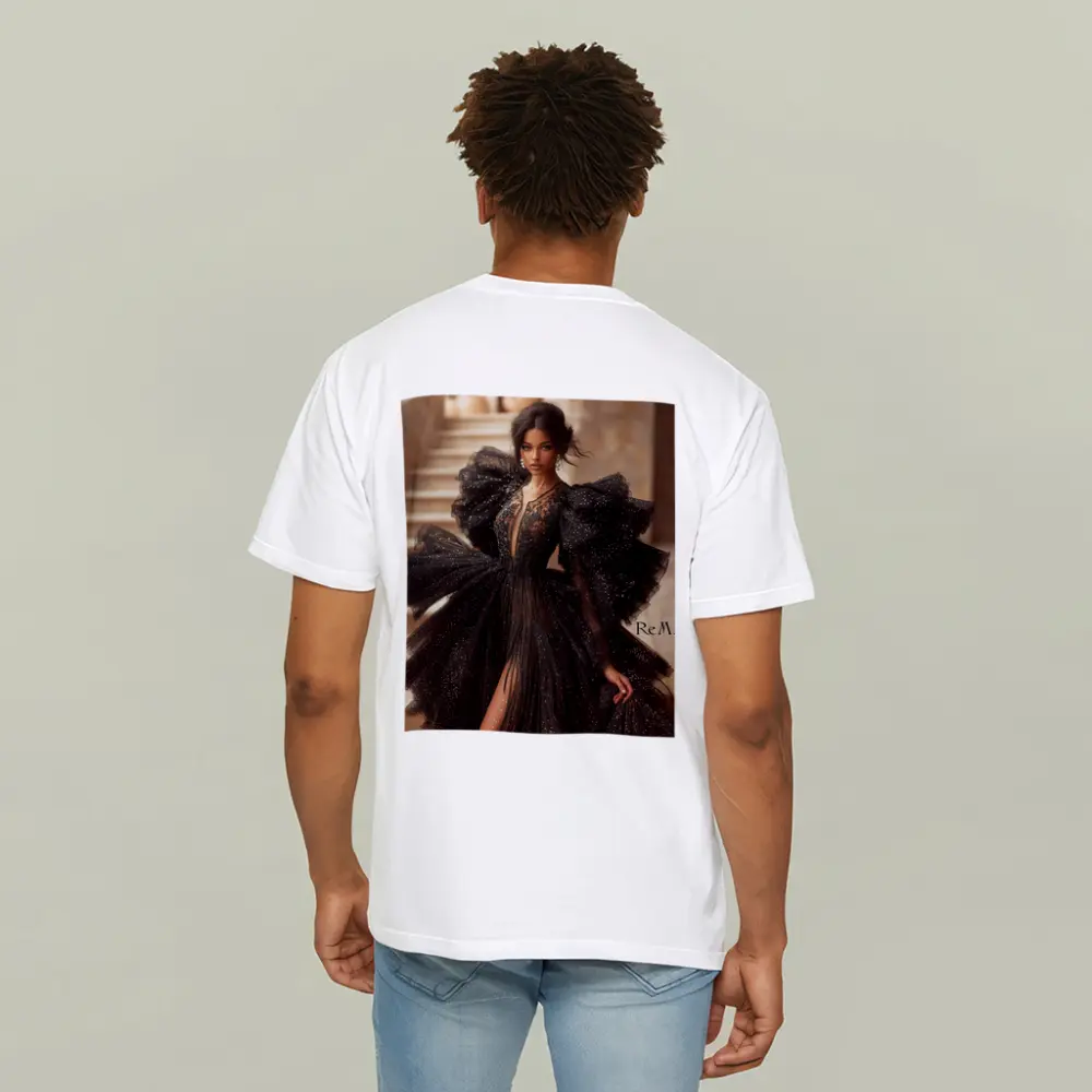 Black Glitter Tulle Gown Woman Portrait – T-Shirts